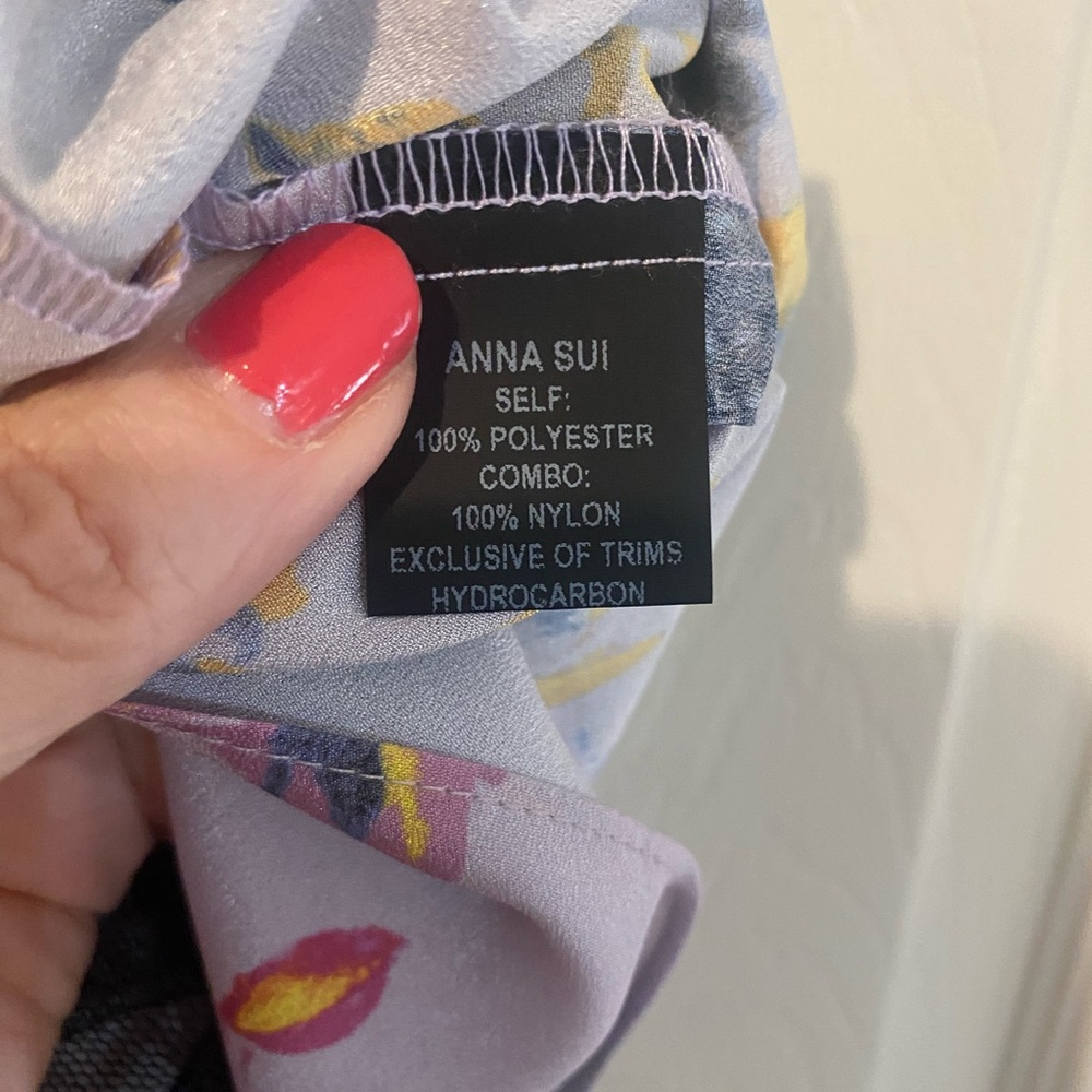 Anna Sui Layered Crepe De Chine And Lace Mini Dress 4 USA - Picture 7 of 10